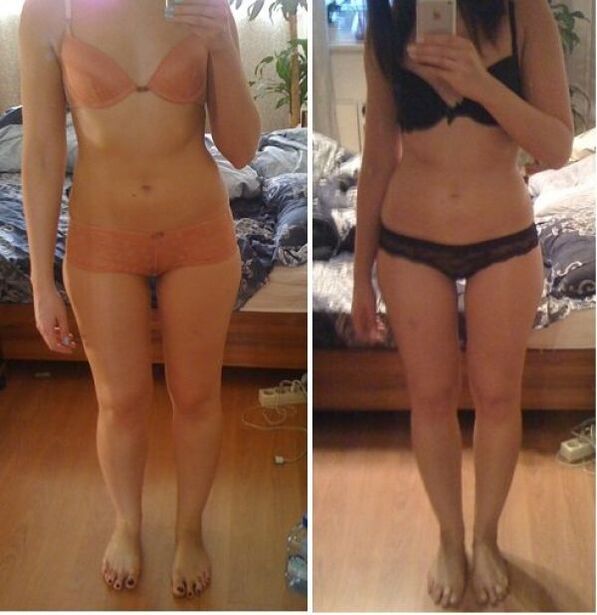 A girl before and after losing weight with a Japanese diet in 14 days