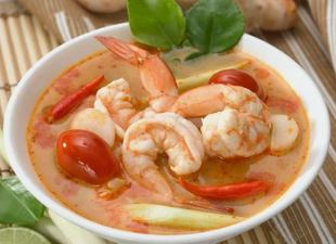 The Tom Yum soup with prawns